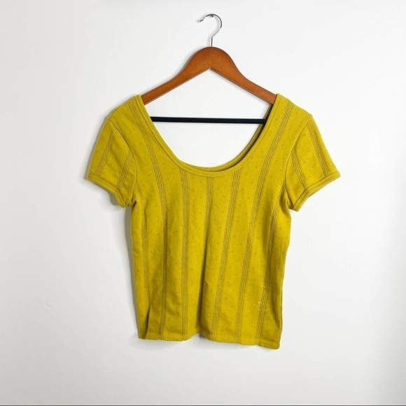 MADEWELL mustard yellow ribbed pointelle babydoll top size S Small - Picture 2 of 6